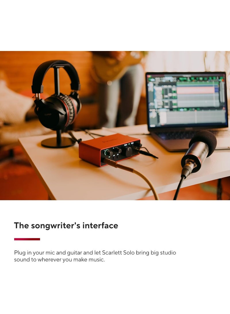 Focusrite Scarlett Solo 4th Gen USB Audio Interface with Software Suite Bundle with H&A 10ft XLR Microphone Cable for Recording Studio, Podcast, Streaming, and Music Production - Image 3