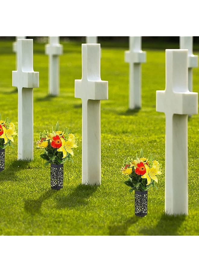 erorex 2 Pcs Grave Flower Holders Cemetery Vase For Fresh Artificial Flowers Grave Decorations 7 Inch Inch Plastic Rectangle Vases With 5 Inch Inch Detachable Long Spike Black - Image 4