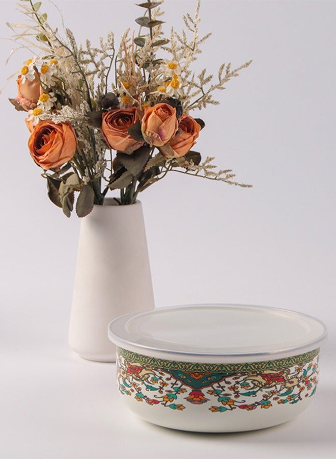 DUNISO 5 Pieces Of Enamel Bowls, Thickened Ice Bowls, Soup Bowls, Enamel Mixing Bowls, Food Storage Containers With Floral Patterns And Lids, Used For Storing Fruits, Vegetables, Daily Kitchen Food - Image 4