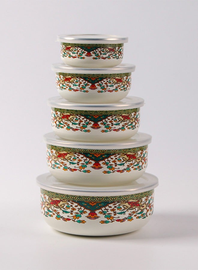 DUNISO 5 Pieces Of Enamel Bowls, Thickened Ice Bowls, Soup Bowls, Enamel Mixing Bowls, Food Storage Containers With Floral Patterns And Lids, Used For Storing Fruits, Vegetables, Daily Kitchen Food - Image 5