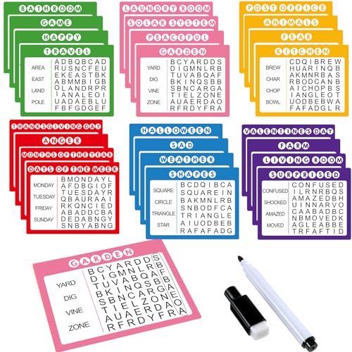 Yeaqee 12 Pcs Word Search Puzzle Books for Adults Reusable Large Print Word Search Books Alzheimers Products Dementia Activities with 4 Markers for Elderly Seniors Patients CrosswordBright Color - Image 1