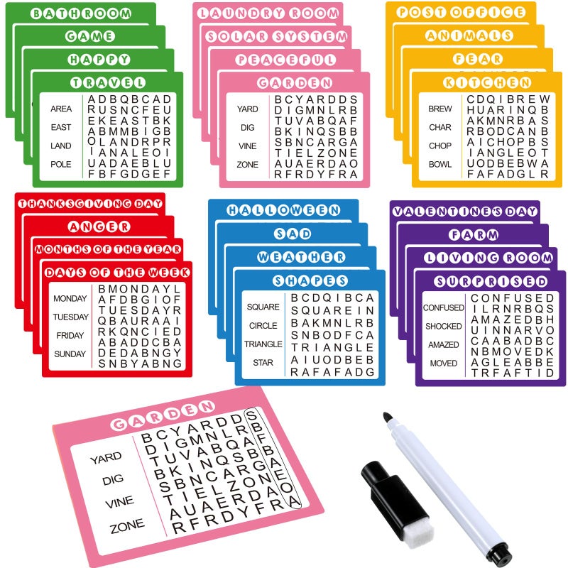 Yeaqee 12 Pcs Word Search Puzzle Books for Adults Reusable Large Print Word Search Books Alzheimers Products Dementia Activities with 4 Markers for Elderly Seniors Patients CrosswordBright Color - Image 3