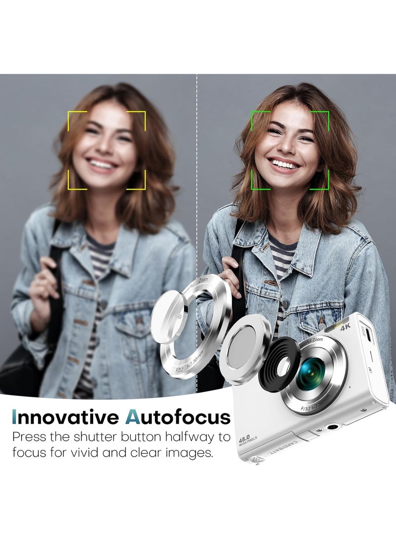 Miya Digital Camera, 50MP Full HD 1080P Camera with 16x Zoom Anti-Shake, Compact Camera for Teens Girls Boys, Kids Camera with 32GB SD Card（White）  - Image 4