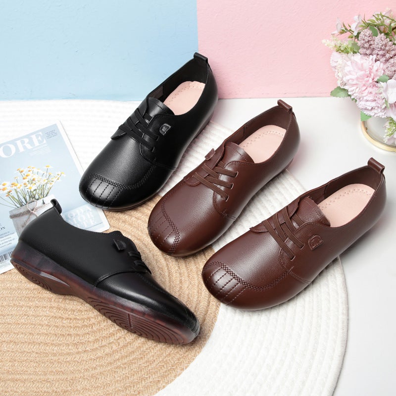 Genuine Leather Soft Bottom Mom Shoes Flat Bottom Comfortable Middle-Aged And Elderly Tendon Bottom Soft Leather Single-Layer Shoes Female Old And Grandma Shoes - Image 5