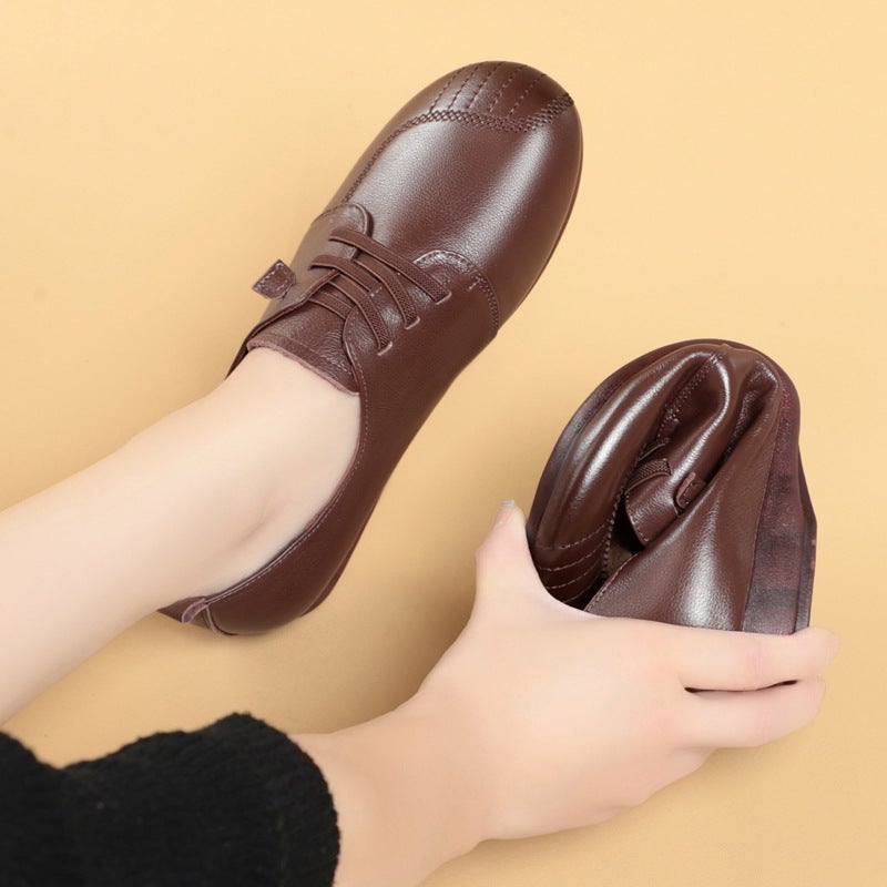 Genuine Leather Soft Bottom Mom Shoes Flat Bottom Comfortable Middle-Aged And Elderly Tendon Bottom Soft Leather Single-Layer Shoes Female Old And Grandma Shoes - Image 4
