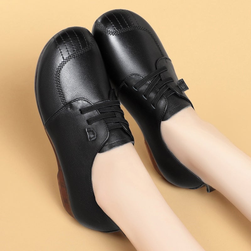 Genuine Leather Soft Bottom Mom Shoes Flat Bottom Comfortable Middle-Aged And Elderly Tendon Bottom Soft Leather Single-Layer Shoes Female Old And Grandma Shoes - Image 3