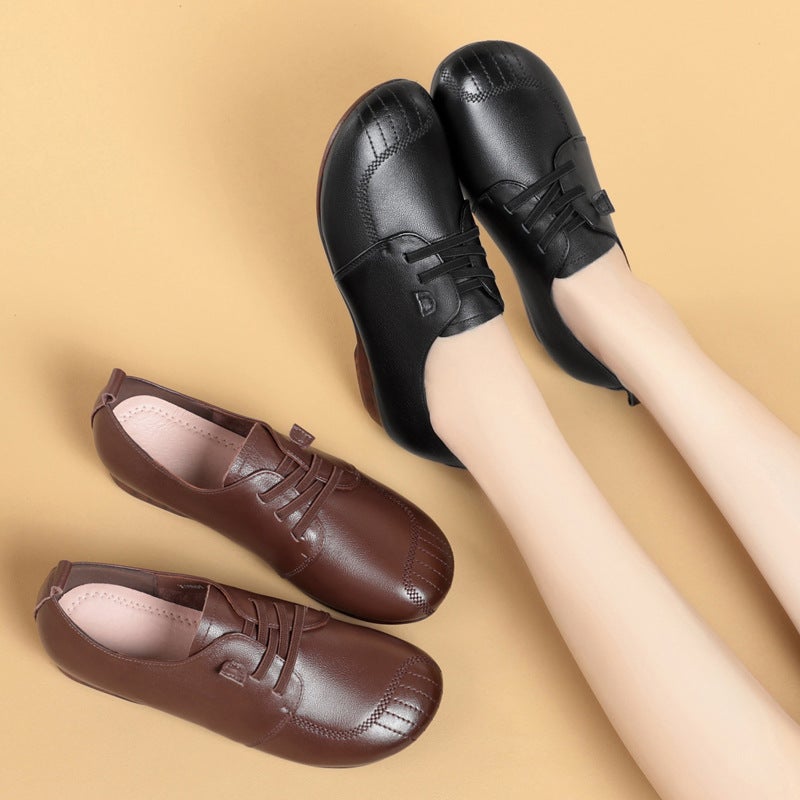 Genuine Leather Soft Bottom Mom Shoes Flat Bottom Comfortable Middle-Aged And Elderly Tendon Bottom Soft Leather Single-Layer Shoes Female Old And Grandma Shoes - Image 2