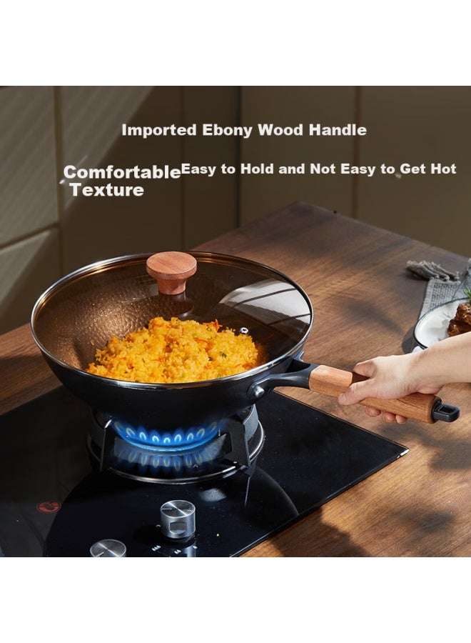 Wok, Suitable For Gas Stove And Induction Cooker, Non-stick With Hammered Titanium Iron Surface, 30cm - Image 1