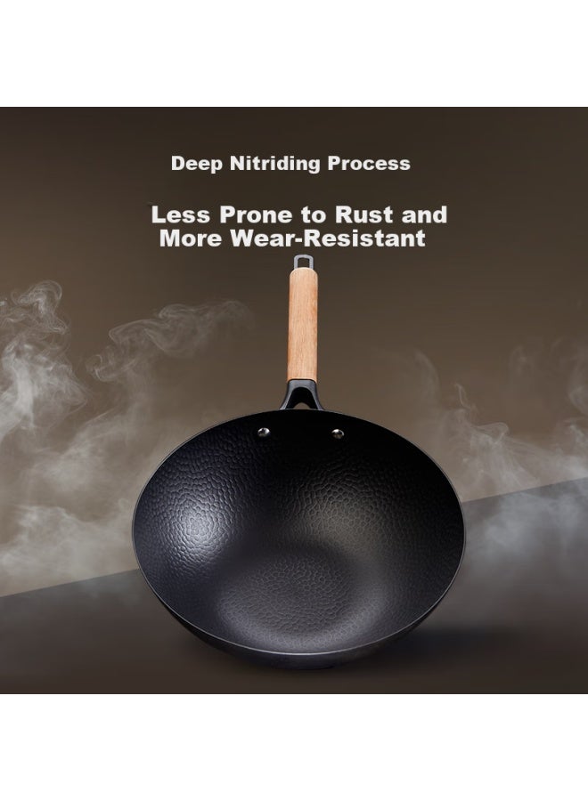 Wok, Suitable For Gas Stove And Induction Cooker, Non-stick With Hammered Titanium Iron Surface, 30cm - Image 2