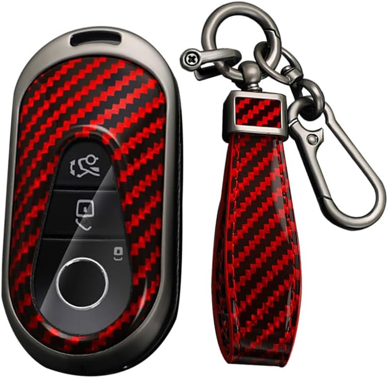 KUNIO Keyless Key Case for Mercedes Benz C Class W206 S Class W223 C200 GLC 2020-2023 - Red Carbon Fiber Design - Image 1