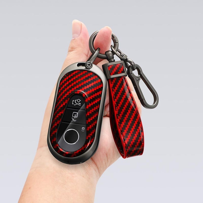 KUNIO Keyless Key Case for Mercedes Benz C Class W206 S Class W223 C200 GLC 2020-2023 - Red Carbon Fiber Design - Image 3