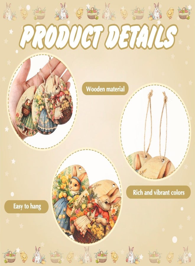 Yookeer مجموعة يوكير من 36 قطعة من زينة عيد الفصح الخشبية مع حبل لتعليق البيض على شجرة عيد الفصح الخشبية، لتزيين المنزل - Image 4