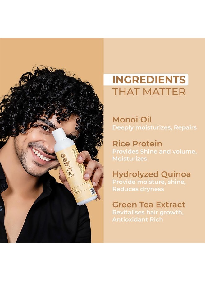 Ashba Botanics Hydrating Shampoo For Men & Women With Dry, Frizzy, Curly & Wavy Hair | Gently Cleanses, Soothes Scalp With Green Tea, Shea Butter, Rice & Quinoa Protein | Paraben, Sulphate Free - 237Ml  - Image 3