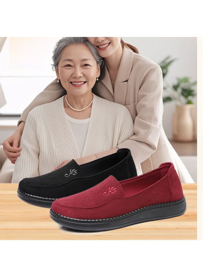 Anglerfish Ankang Old Beijing Cloth Shoes For Women, Spring And Autumn Soft-soled Mom Shoes, Slip-on Flat Grandma Shoes A9013 Red 41 - Image 2