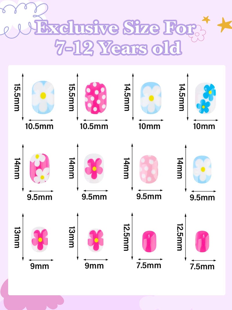EBANKU 168 Pieces Press on Nails for Kids, EBANKU 7 Pack Kid Fake Nail Kit Summer Shells Butterfly Press on Nails for Girls 6-12 Years with Nail Glue - Image 2