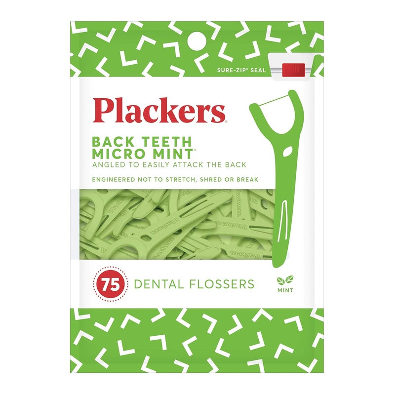 Plackers Back Teeth Micro Mint Dental Flossers, Delicious Mint Flavor, Provides Easy Access for Back Teeth, Built-in Protected Pick, Easy Storage, 75 Count, Pack of 4 - Image 4