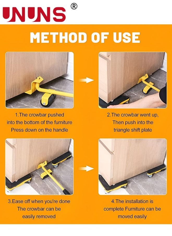 UNUNS - Furniture Moving Tools,5-Piece Heavy Duty Furniture Lifter, 360 Degree Rotatable Rubber Roller,For Moving Heavy Furniture,Refrigerators,Sofas,Cabinets - Image 1