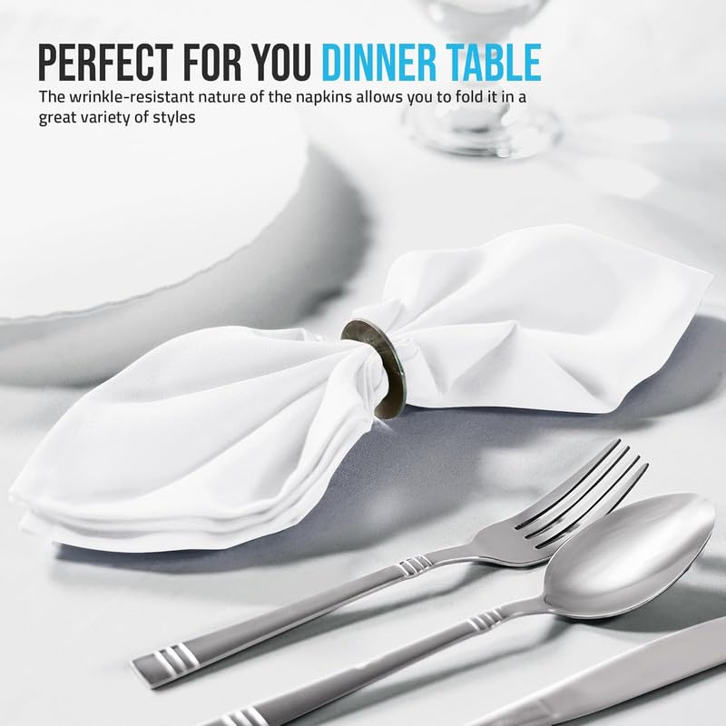 SEM B GRA 12 Pack Snowy White Cloth Napkins 18x18 Inches 100 Cotton Dinner Napkins with Hemmed Edges Washable Napkins Ideal for Parties Weddings and Dinners - Image 2
