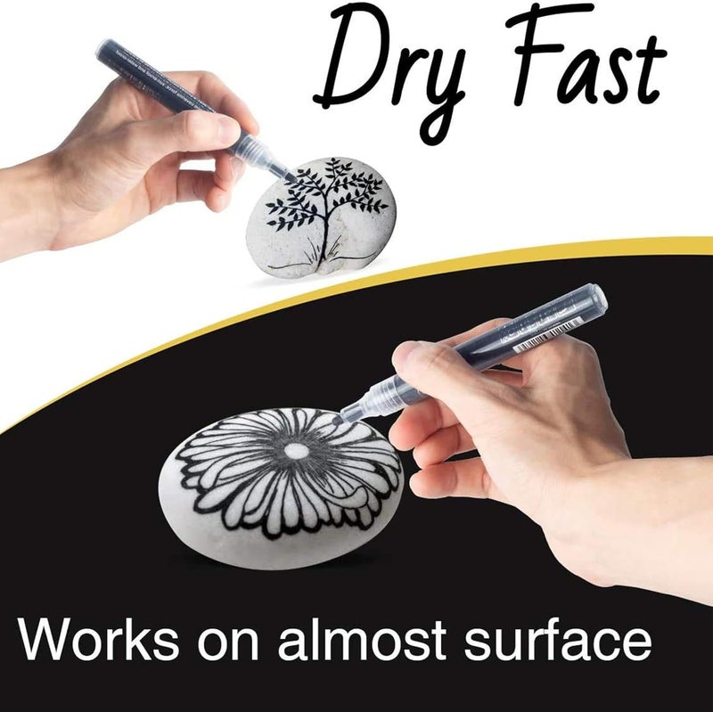 X spring Black White Paint Pens, 6 Pack Acrylic Black White Permanent Markers, Acrylic Paint Pens For Rock Painting, Wood, Metal, Stone, Ceramic, Glass, Graffiti, Paper, Drawing - Image 5