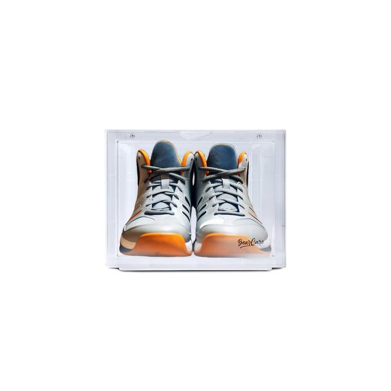 Bear Care Sneaker Box White Pack of 1 Side Opening Heavy Duty Shoe Box Stackable Sneaker Crates with Magnetic Closure Shoe Storage Organizer Sneaker Storage Container