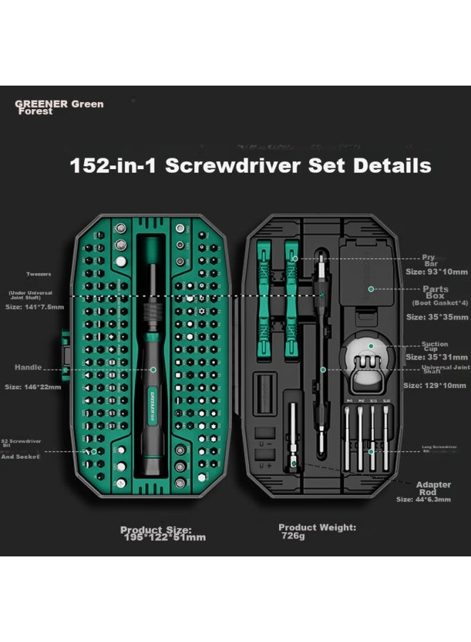 Greener 152-in Screwdriver Set For Home Use, Laptop Disassembly Tool, Precision Phillips, Flathead, Hex, Torx, Multi-functional - Image 2