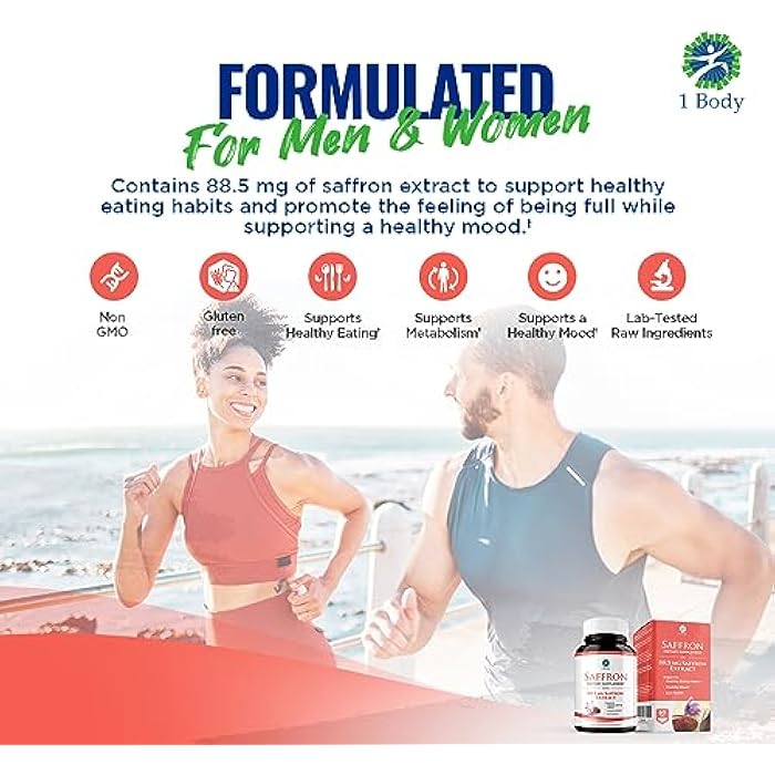 1 Body مكمل مستخلص الزعفران 1، 88.5 ملغ سافرانال، مضاد للأكسدة ودعم المزاج، كبسولات نباتية - Image 5