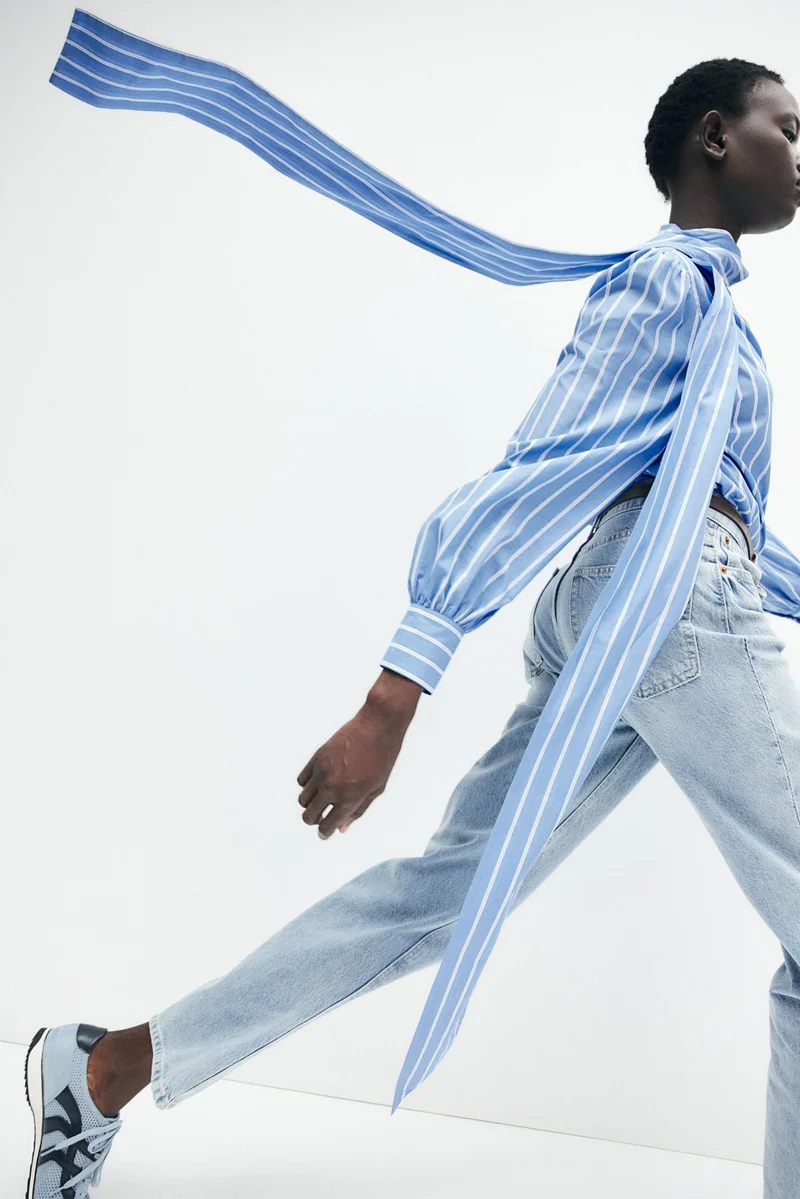 H&M Bow-collar poplin blouse