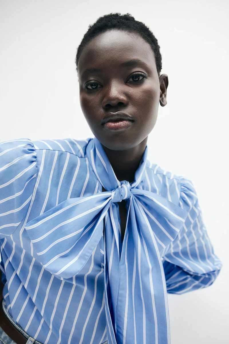 H&M Bow-collar poplin blouse