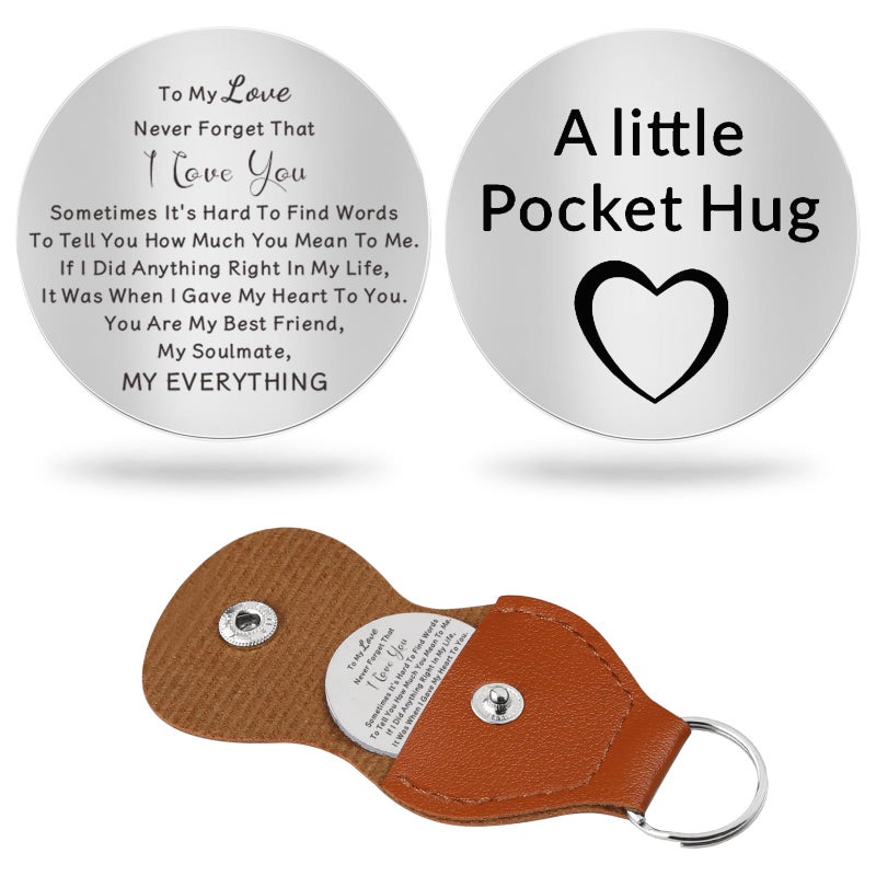 Chambom Pocket Hug Token - Long Distance Relationship Keepsake, Christmas Gift Inspirational Gifts Friends Gifts Graduation Gift Father's Day Mothers Day for Mom with Keychain, Stainless Steel Double-sided - Image 1