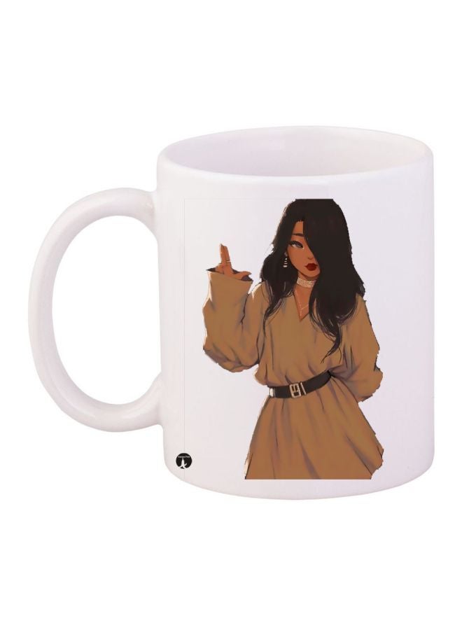 RYN Girl Printed Coffee Mug White/Brown/Black 11ounce