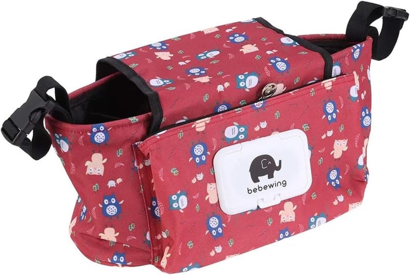حقيبة تخزين محمولة لعربة الأطفال مزودة بحقيبة تعليق مقاومة للماء لزجاجات الحليب ومحافظ الهواتف المحمولة للطلاب ، نمط البومة الحمراء - Image 1