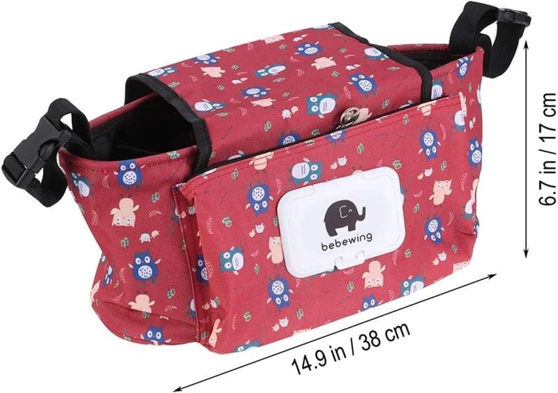 حقيبة تخزين محمولة لعربة الأطفال مزودة بحقيبة تعليق مقاومة للماء لزجاجات الحليب ومحافظ الهواتف المحمولة للطلاب ، نمط البومة الحمراء - Image 4
