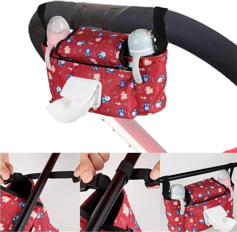 حقيبة تخزين محمولة لعربة الأطفال مزودة بحقيبة تعليق مقاومة للماء لزجاجات الحليب ومحافظ الهواتف المحمولة للطلاب ، نمط البومة الحمراء - Image 5