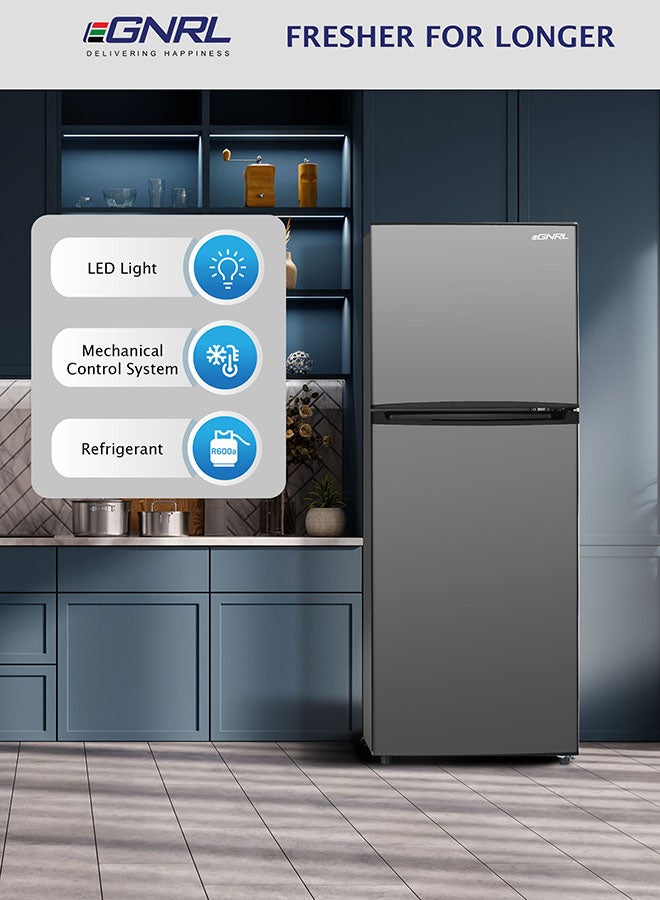 EGNRL 195L Gross/127L Net Capacity, Double Door Refrigerator, EGR195S | Fast Cooling, Energy Saving & Low Noise |Recessed Handle, R600A, Inside Condenser, Dark Silver Color, One Year Warranty - Image 5