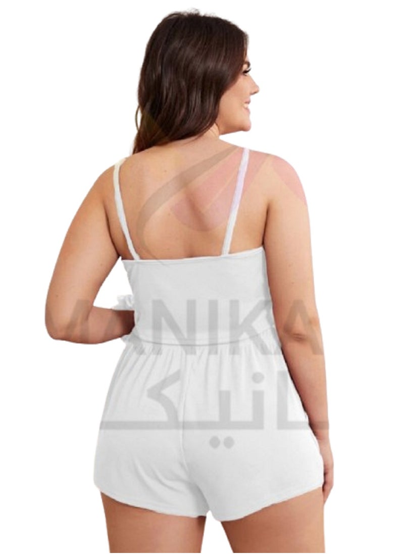 Ward Women's Pajama Set with Sleeveless Top and Solid Shorts with a Chest Opening  - Image 2