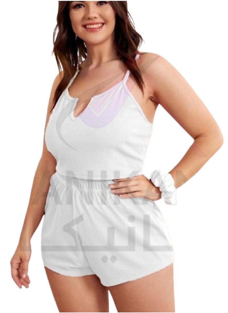 Ward Women's Pajama Set with Sleeveless Top and Solid Shorts with a Chest Opening  - Image 3