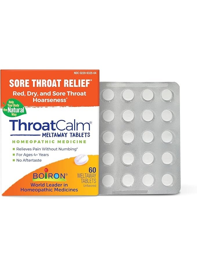 بويرون أقراص Boiron ThroatCalm لتخفيف الآلام الناتجة عن الاحمرار والجفاف والخدش والتهاب الحلق وبحة الصوت - 60 قرصًا - Image 1