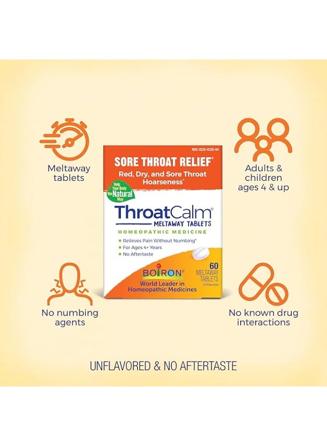 بويرون أقراص Boiron ThroatCalm لتخفيف الآلام الناتجة عن الاحمرار والجفاف والخدش والتهاب الحلق وبحة الصوت - 60 قرصًا - Image 2