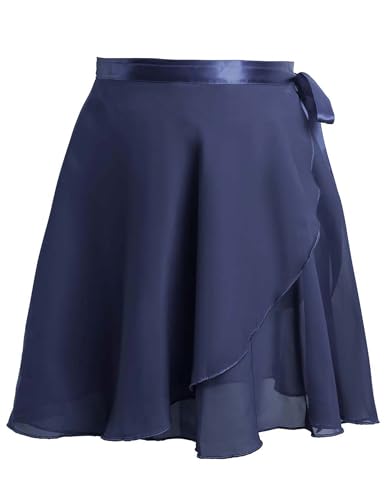 Daydance Navy Girls Ballet Skirts Wrap Kids Dance Skirts with Waist Tie for Leotards - Image 1