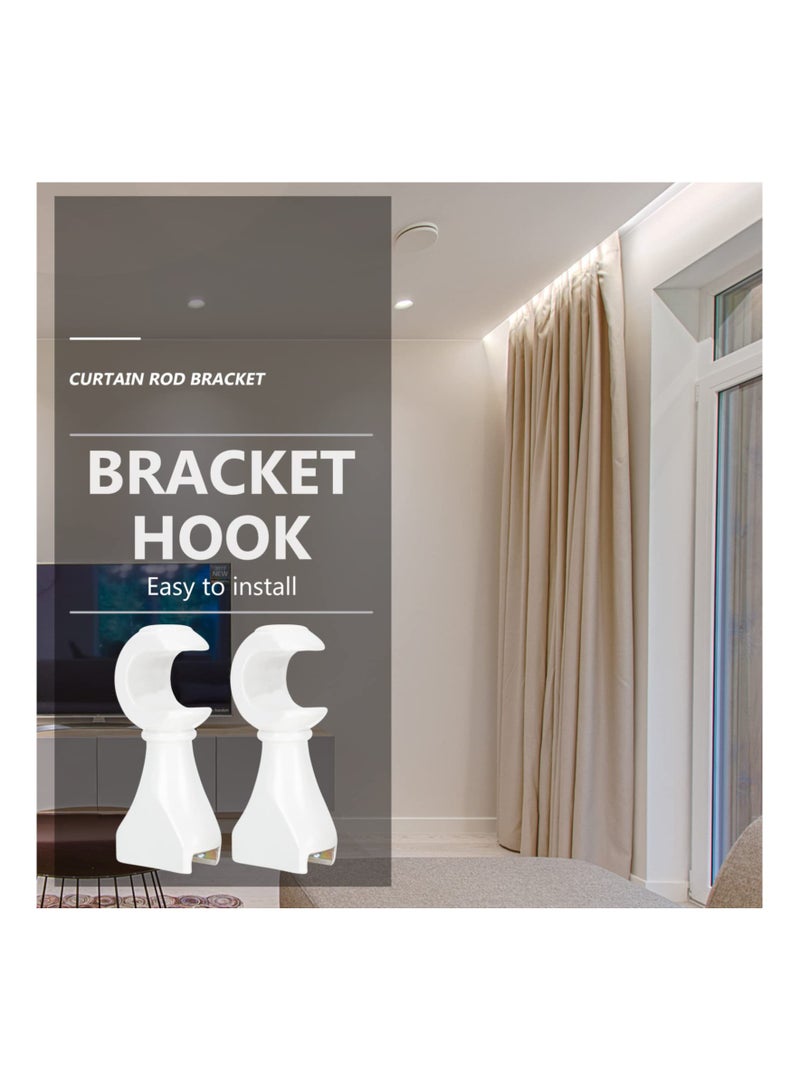 2Pcs Curtain Holder Wooden Curtain Rod Brackets Wall Heavy Duty Drapery Rod Holders Wood Curtain Rod Hooks Hardware Drapes Rack White Curtain Hooks - Image 5