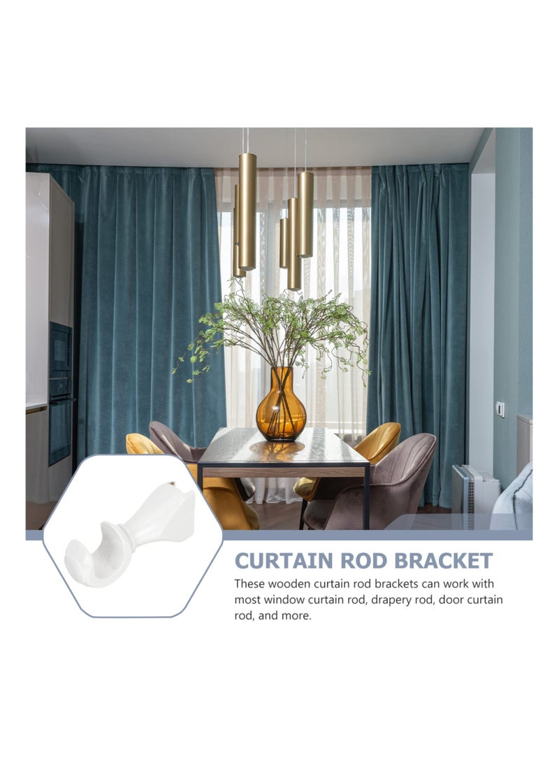 2Pcs Curtain Holder Wooden Curtain Rod Brackets Wall Heavy Duty Drapery Rod Holders Wood Curtain Rod Hooks Hardware Drapes Rack White Curtain Hooks - Image 2