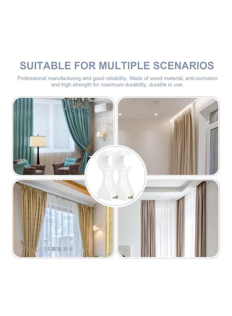 2Pcs Curtain Holder Wooden Curtain Rod Brackets Wall Heavy Duty Drapery Rod Holders Wood Curtain Rod Hooks Hardware Drapes Rack White Curtain Hooks - Image 3