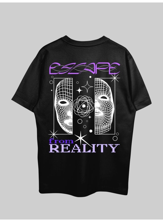 THREADCURRY Escaping Reality Oversized Drop Shoulder Cotton Loose Printed T-Shirt for Men - Image 1