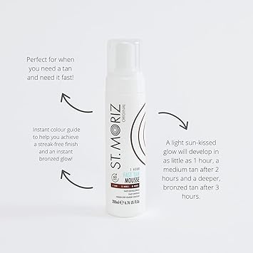 St. Moriz St Moriz Original 1 Hour Fast Tan Mousse Fast Drying Vegan Express Fake Tan 1 Hour for Light Glow 2 Hours for Medium Glow 3 Hours for Dark Glow 200ml - Image 3