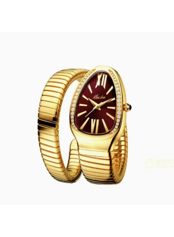 MISSFOX Serpentine Wrap Ladies Watch, Japanese Miyota Quartz, Diamond Bezel, Stainless Steel Bracelet Watch for Women - Image 1