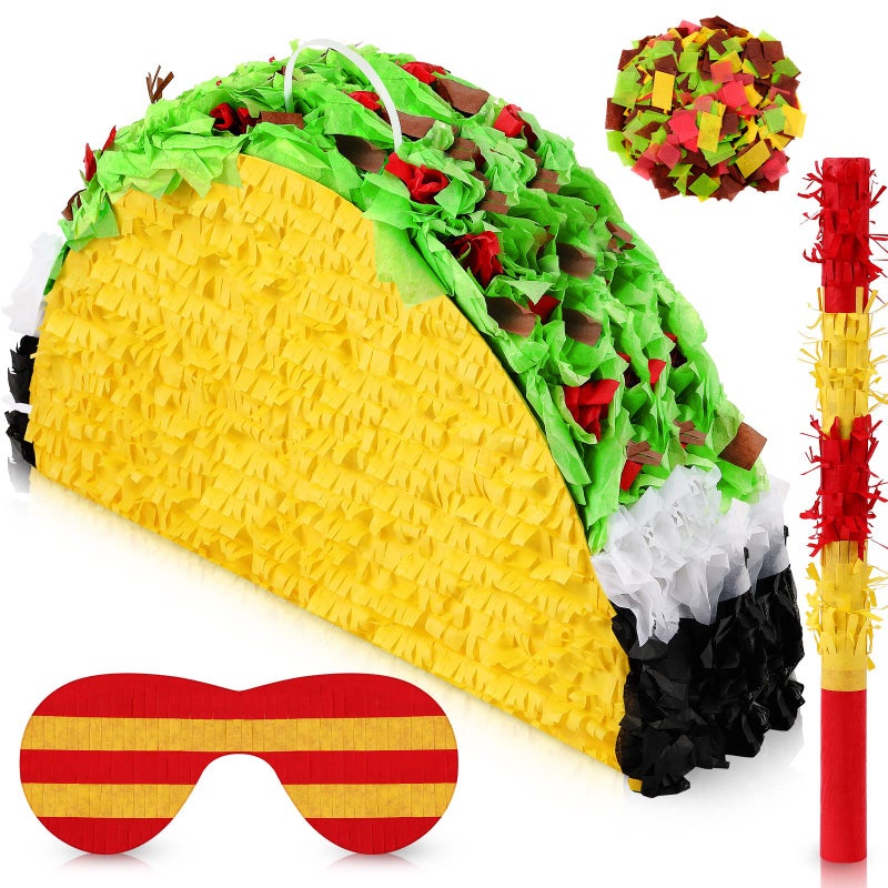 Civaner Mini Taco Piata Mexican Decorations Taco Party Supplies Fiesta Cinco De Mayo Party Decorations with Wooden Stick Paper Blindfold Confetti Set for Adults Girls and Boys 158x 103 x 28 Inch - Image 2
