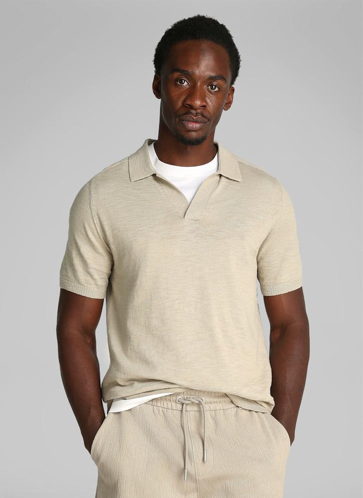 CALVIN KLEIN Knitted Slub Texture Polo Short Sleeve Jumper  - Image 1