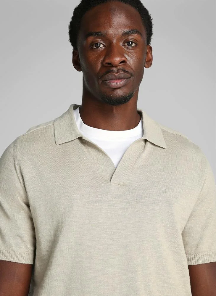 كالفن كلاين Knitted Slub Texture Polo Short Sleeve Jumper