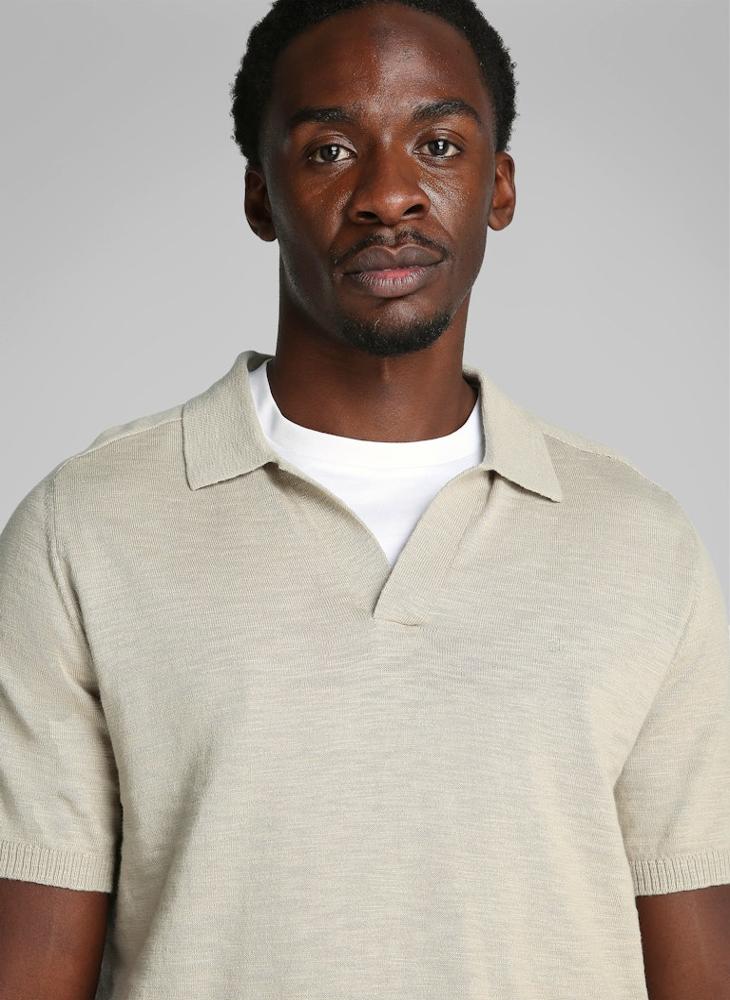 CALVIN KLEIN Knitted Slub Texture Polo Short Sleeve Jumper  - Image 3