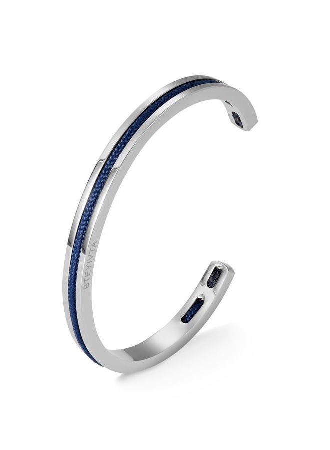 BTEYIVTA Handmade Minimalist Cuff Bracelet with Lucky Nautical Rope Inlaid Stainless Steel Cuff Unique and Stylish Bangle For Men And Women (Silver-Blue, S/M), S/M, Stainless Steel, no gemstone - Image 1